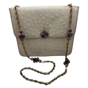 Vintage 1960s Cream Beaded Chain Strap Evening Bag Clutch Purse